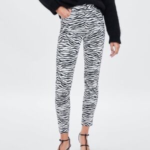 Zara Zebra Print High Waisted Straight Leg Denim Jean